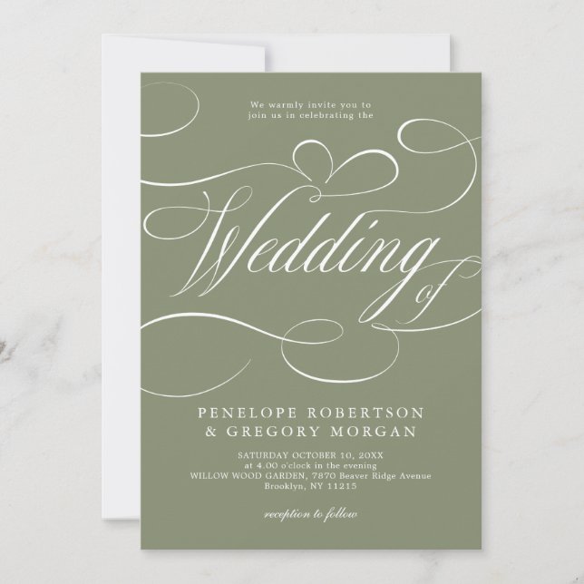 Modern calligraphy Sage Green QR code wedding Invitation (Front)