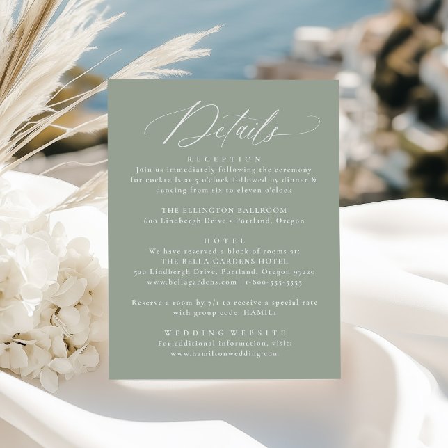 Modern Calligraphy Sage Green Wedding Details Enclosure Card (Creator Uploaded)