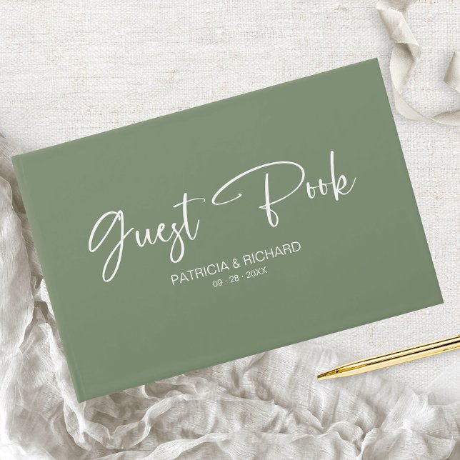 Modern Calligraphy Sage Green Wedding Guest Book (Creator Uploaded)