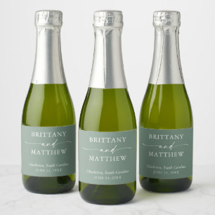 Modern Calligraphy Sage Green Wedding Mini Sparkling Wine Label