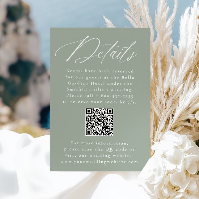 Modern Calligraphy Sage QR Code Wedding Details Enclosure Card (Creator Uploaded)