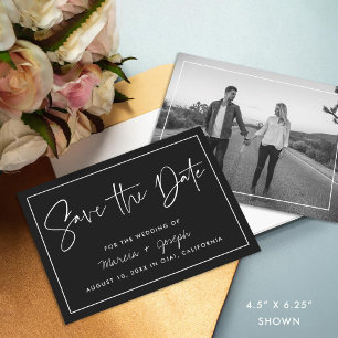 Modern calligraphy Save the Date Black and White Enclosure Card