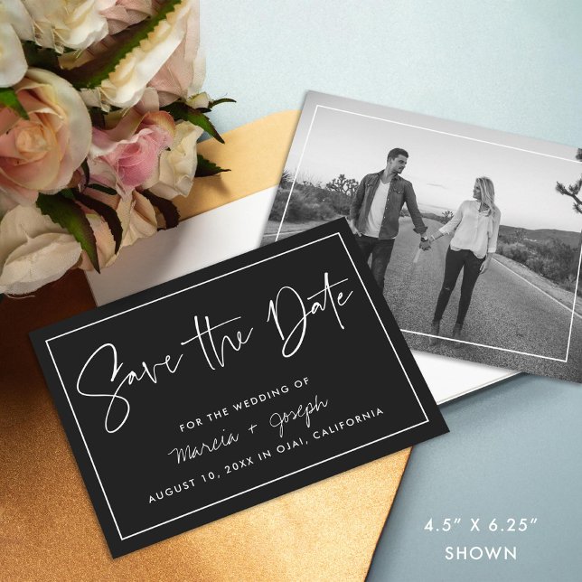 Modern calligraphy Save the Date Black and White Enclosure Card (Creator Uploaded)
