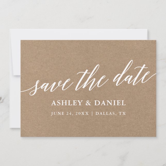 Modern Calligraphy Save The Date Kraft Card (Front)
