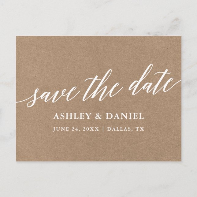 Modern Calligraphy Save The Date Kraft Postcard (Front)