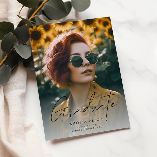 Modern Calligraphy Script 2 Photo Graduation Announcement (Creator Uploaded)