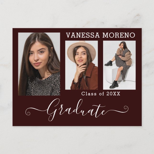 Modern Calligraphy Script 3 Photo Brgdy Graduation Postcard (Front)
