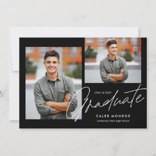 Modern Calligraphy Script 3 Photo Graduation Announcement