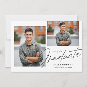 Modern Calligraphy Script 3 Photo Graduation  Announcement