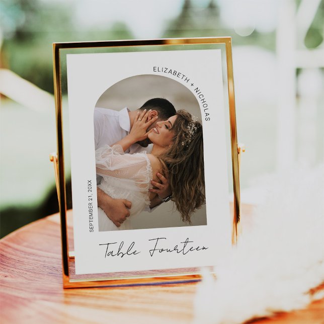 Modern Calligraphy Script Arch Frame Photo Wedding Table Number (Creator Uploaded)
