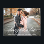Modern Calligraphy Script Change The Date New Date Postcard<br><div class="desc">Modern Calligraphy Script Change The Date Wedding Postponed New Date Announcement Couple Photo Postcard</div>