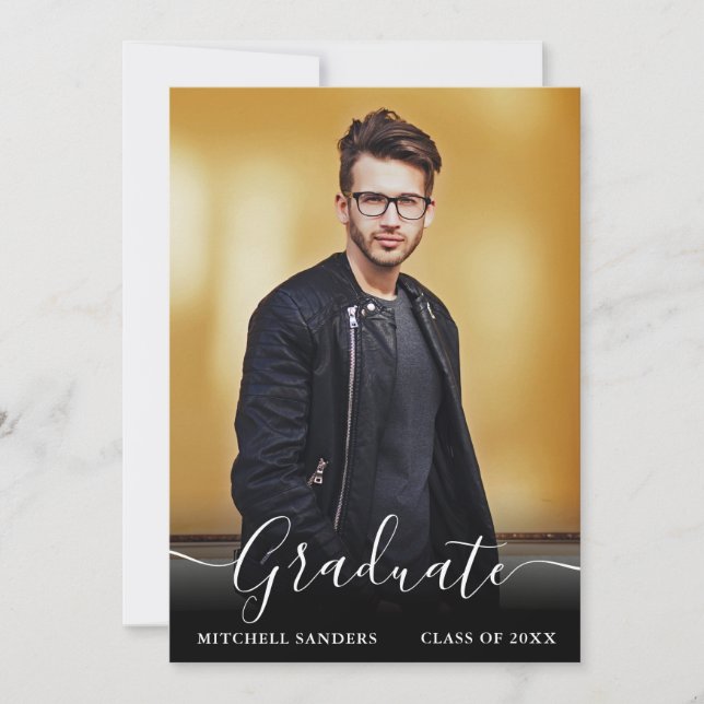 Modern Calligraphy Script Grad Photo Announcement (Front)