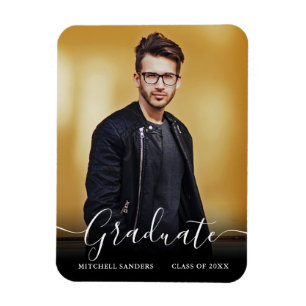 Modern Calligraphy Script Grad Photo Announcement Magnet