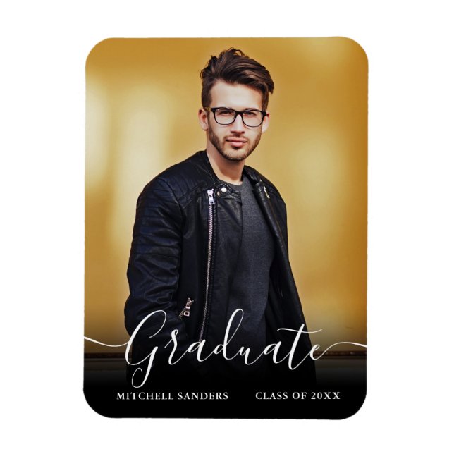Modern Calligraphy Script Grad Photo Announcement Magnet (Vertical)