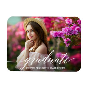 Modern Calligraphy Script Graduation Photo Magnet