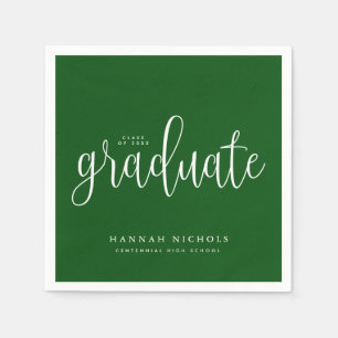 Modern Calligraphy Script Green Graduation Napkin