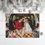 Modern Calligraphy Script Happy Holidays Photo Red Holiday Card<br><div class="desc">Edit and customize to change the name,  year,  and font or to move and scale the "happy holidays" script overlay.</div>
