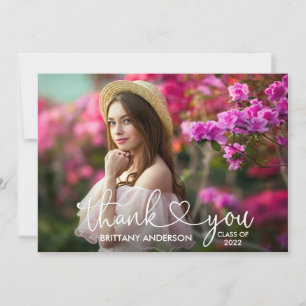 Modern Calligraphy Script Heart Graduate Photo Thank You Card