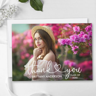 Modern Calligraphy Script Heart Photo Graduation Thank You Card