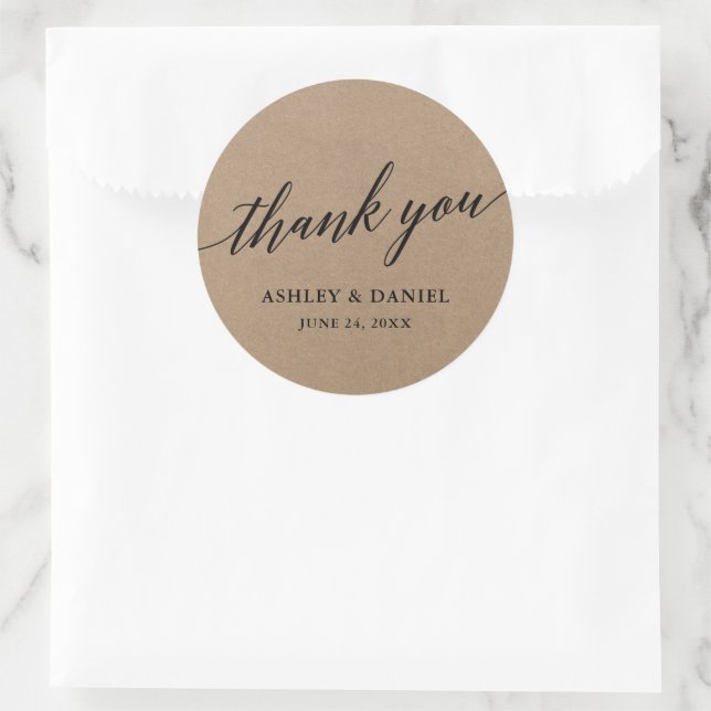 Modern Calligraphy Script Kraft Wedding Classic Round Sticker (Bag)