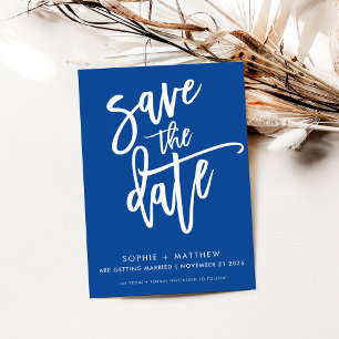 MODERN calligraphy script lettering royal blue Save The Date