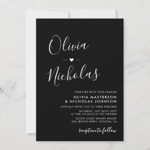 Modern Calligraphy Script Monogram Black Wedding Invitation