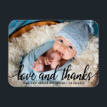 Modern Calligraphy Script New Baby Love and Thanks Magnet<br><div class="desc">Modern Calligraphy Script New Baby Love and Thanks Photo Thank You Magnet</div>