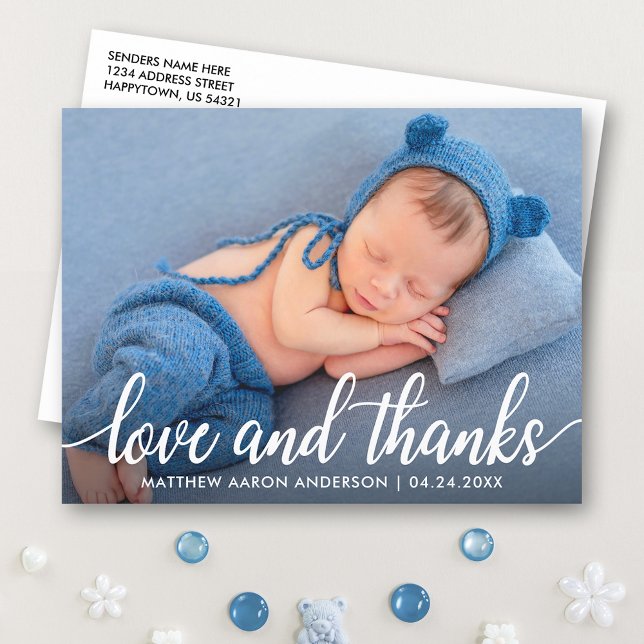 Modern Calligraphy Script New Baby Love Thanks W Postcard (Customize to change your personalized text size or text style.)