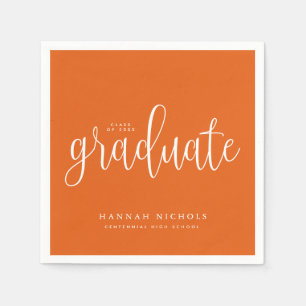 Modern Calligraphy Script Orange Graduation Napkin