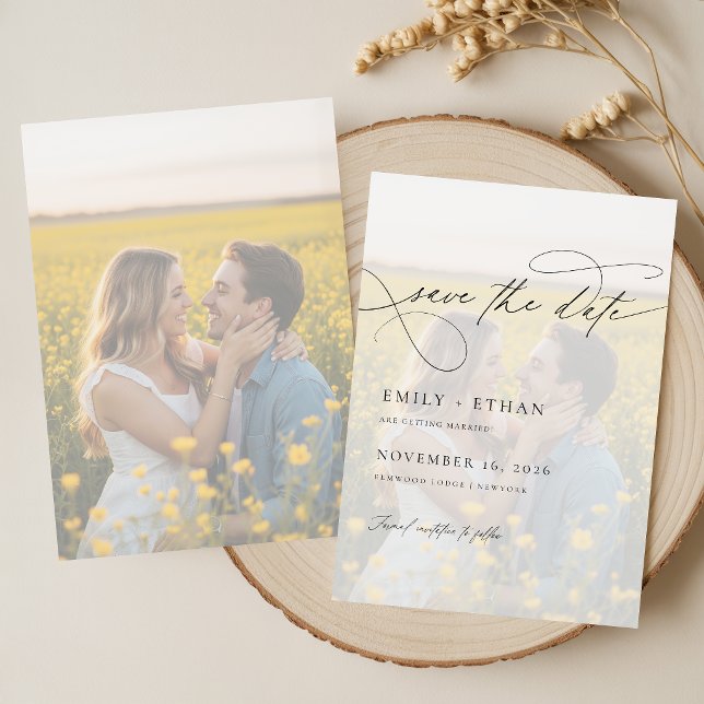 Modern Calligraphy Script Overlay Photo Wedding Save The Date (Creator Uploaded)