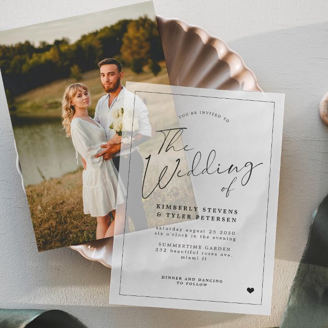 Modern calligraphy script overlay wedding vellum invitations (Creator Uploaded)