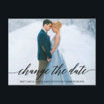 Modern Calligraphy Script Photo Change The Date Postcard<br><div class="desc">Modern Calligraphy Script Change The Date Wedding Postponed Couple Photo Postcard</div>
