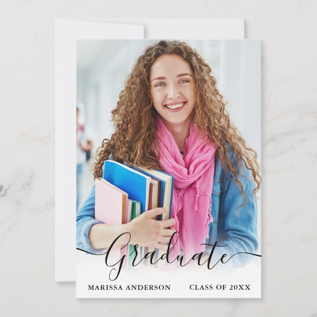 Modern Calligraphy Script Photo Grad Announcement (Front)