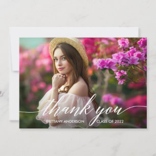 Modern Calligraphy Script Photo Graduation Thank You Card