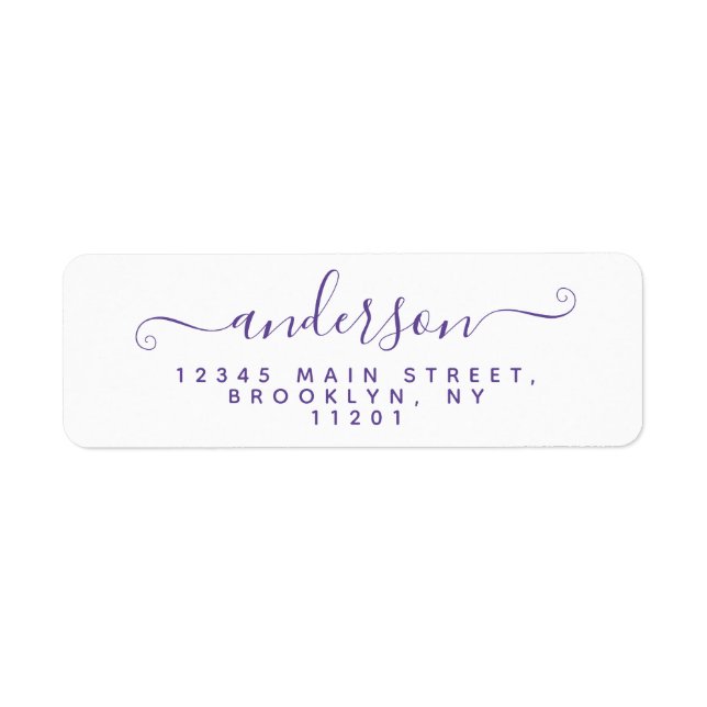 Modern Calligraphy Script Purple Violet Last Name (Front)