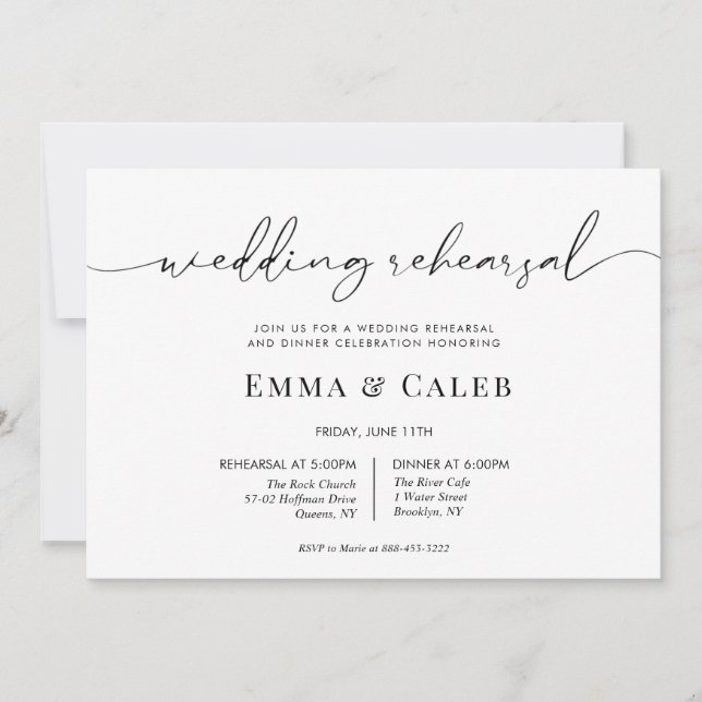 Modern Calligraphy Script Rehearsal Dinner Invitation (Front)