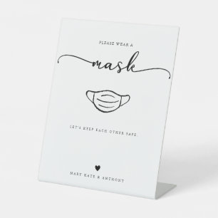 Modern Calligraphy Script Safe Distancing Wedding Pedestal Sign