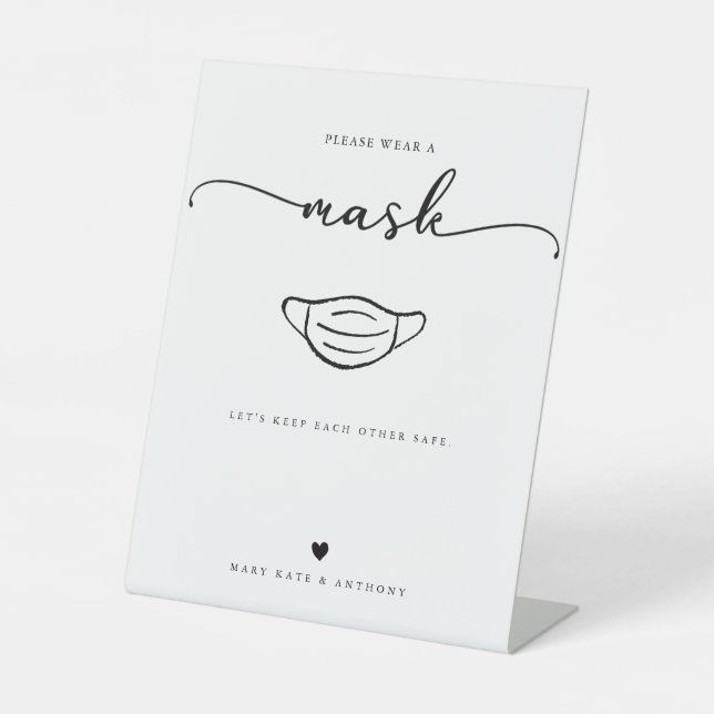 Modern Calligraphy Script Safe Distancing Wedding Pedestal Sign (Front)