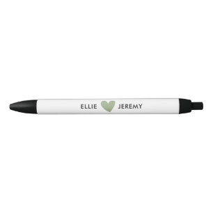 Modern Calligraphy Script Sage Green Heart Wedding Black Ink Pen