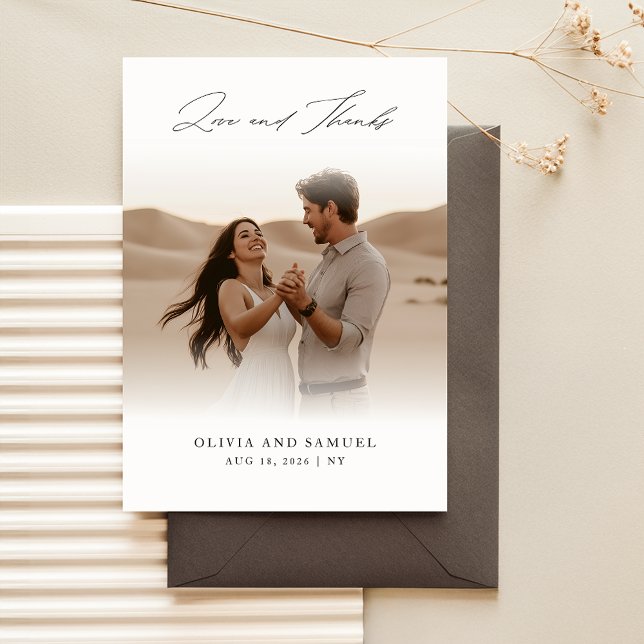 Modern Calligraphy Script Simple Photo Wedding Thank You Card (Creator Uploaded)
