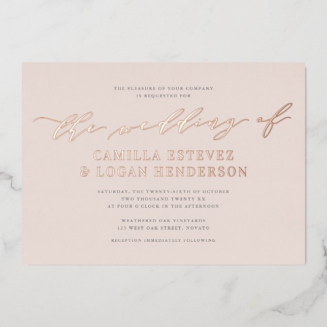 Modern Calligraphy Script Wedding Blush Rose Gold  (Front)