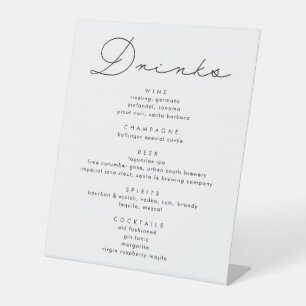 Modern Calligraphy Script Wedding Drinks Menu Pedestal Sign