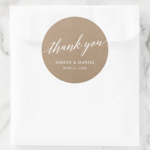 Modern Calligraphy Script Wedding Kraft Classic Round Sticker
