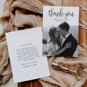Modern Calligraphy Script Wedding Photo Thank You Card