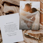 Modern Calligraphy Script Wedding Photo Thank You Card<br><div class="desc">This flat wedding thank you card features your full wedding photo,  with calligraphy script overlay. Customize your special wedding thank you on the back,  or remove it to leave the back blank for your handwritten message of thanks.</div>