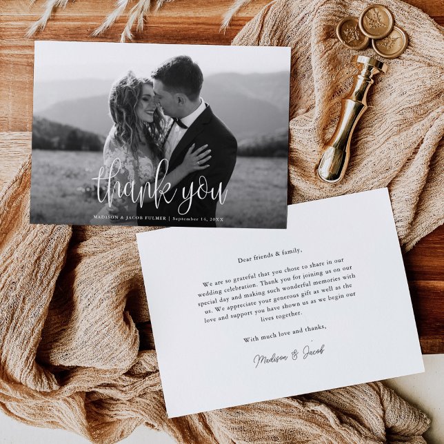 Modern Calligraphy Script Wedding Photo Thank You Card (Creator Uploaded)