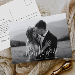 Modern Calligraphy Script Wedding Photo Thank You Postcard