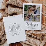 Modern Calligraphy Script Wedding Three Photo Thank You Card<br><div class="desc">This three photo calligraphy wedding thank you card features your wedding photos,  with calligraphy script overlay. Customize your special wedding thank you on the back,  or remove it to leave the back blank for your handwritten message of thanks.</div>