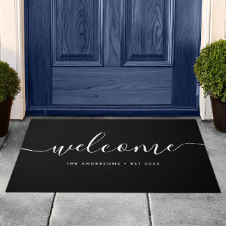 Modern Calligraphy Script Welcome Family Name Doormat
