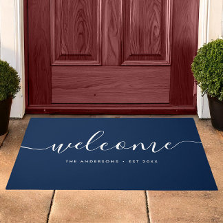 Modern Calligraphy Script Welcome Family Name Doormat